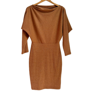 Sexy VICI Sienna Brown Ribbed Hourglass Bodycon Dolman Bodice Dress Med M